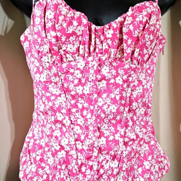 Zara Floral Pink Bodysuit Size Small Adjust Straps Summer Concert - Picture 3 of 4